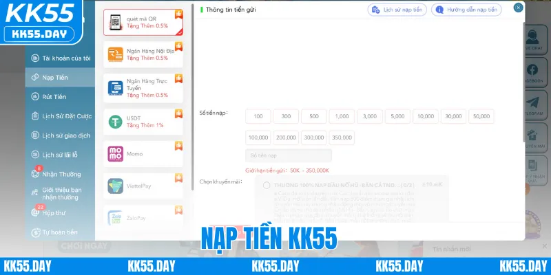 Nạp Tiền KK55 1 Hướng Dẫn Nạp Tiền KK55 Đơn Giản Cho Hội Viên Mới Bắt Đầu