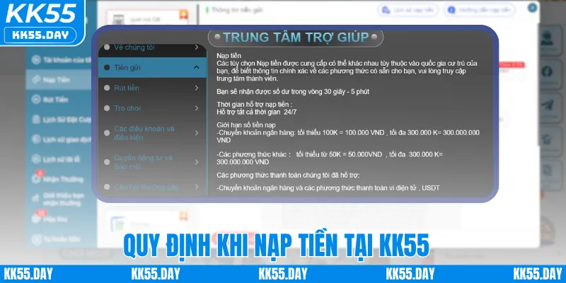 Nạp Tiền KK55 3 Quy định khi nạp tiền tại KK55